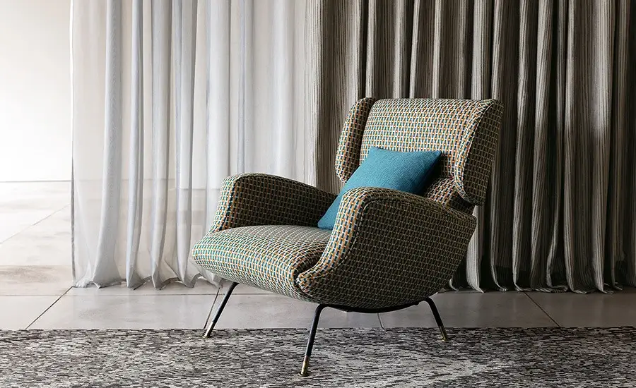 Close-up of a textured fabric on a designer chair