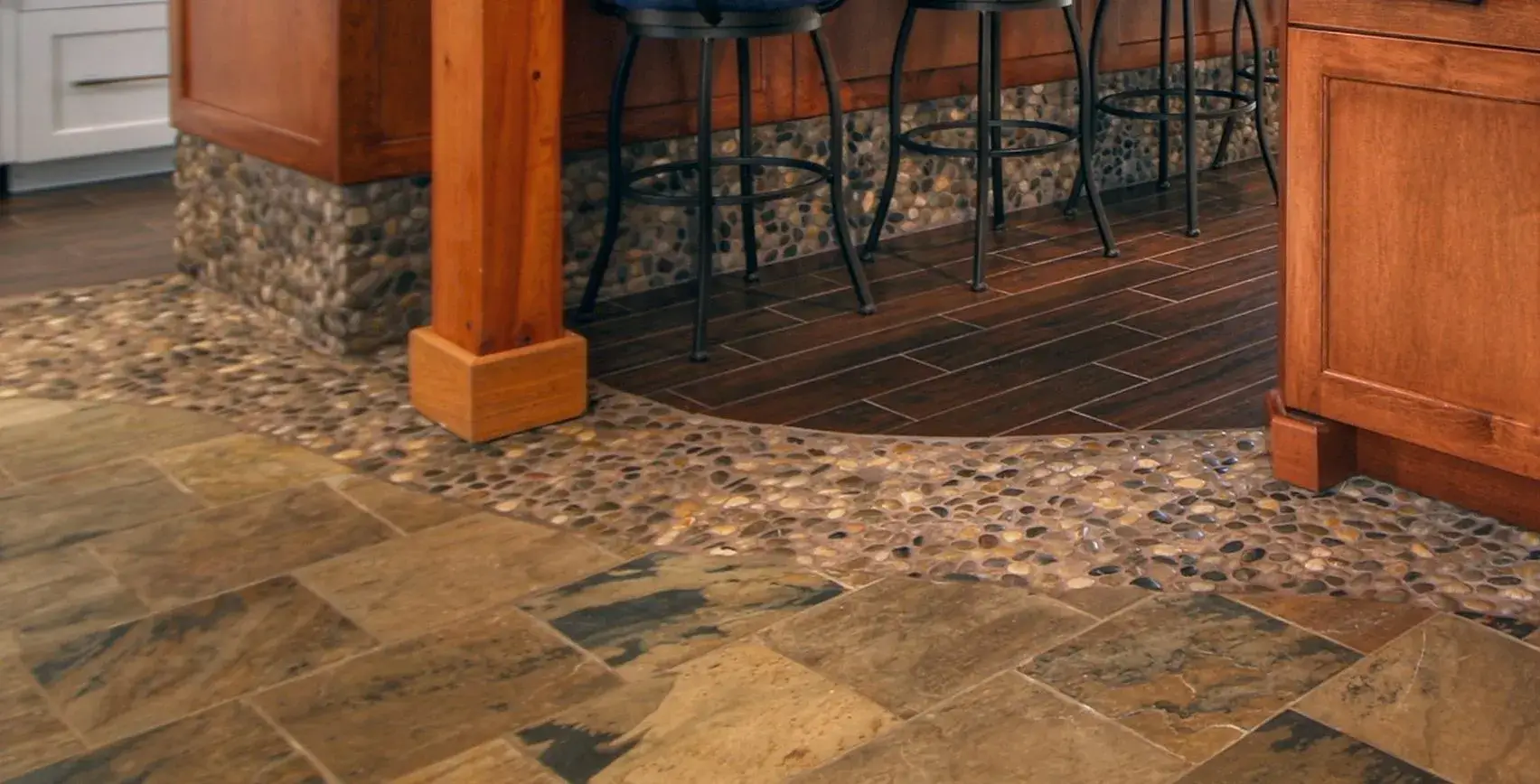 Seamless transition between wood and stone flooring